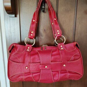 EUC Maxx New York RED Pebble Leather Satchel Bag